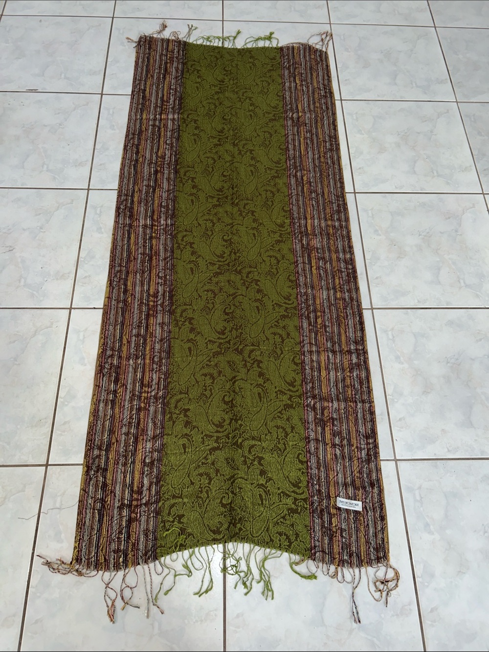 pashmina Multicolor Striped Woven Scarf with Brown Base